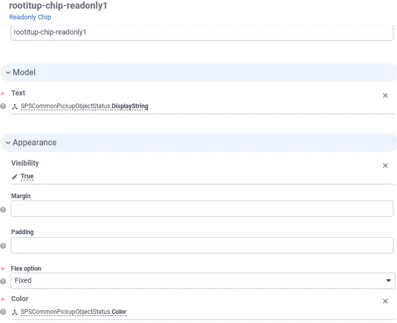 Screenshot: Read Only Chip Konfiguration im Layout Designer mit Text- und Farbverknüpfung zur Datenquelle